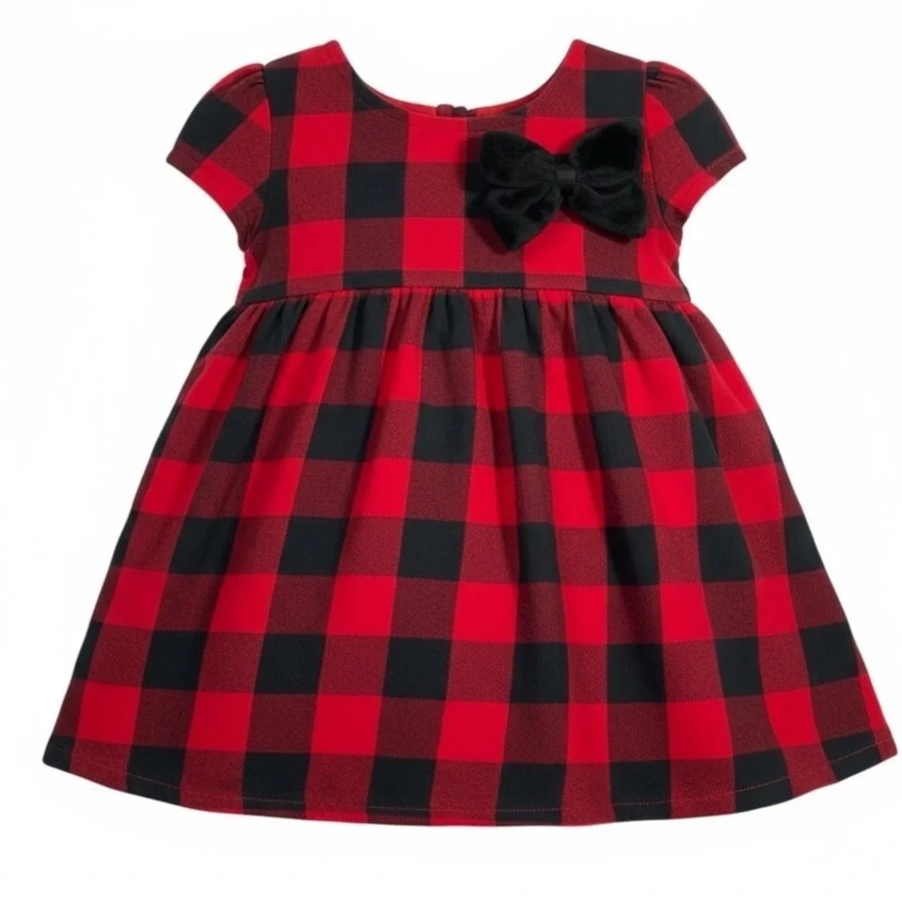 TOMMY BAHAMA Flannel Buffalo Check Velvet Bow Dress